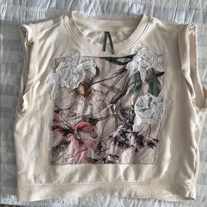 Anthropologie Beige Floral Lace Crop Top